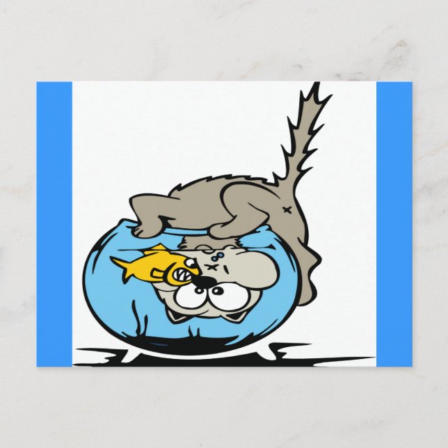 Cartão Postal Gato com a cabeça presa num aquário (Frente)