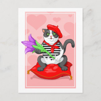 Cartão Postal gato com flor