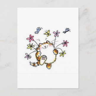 Cartão Postal Gato com Flores