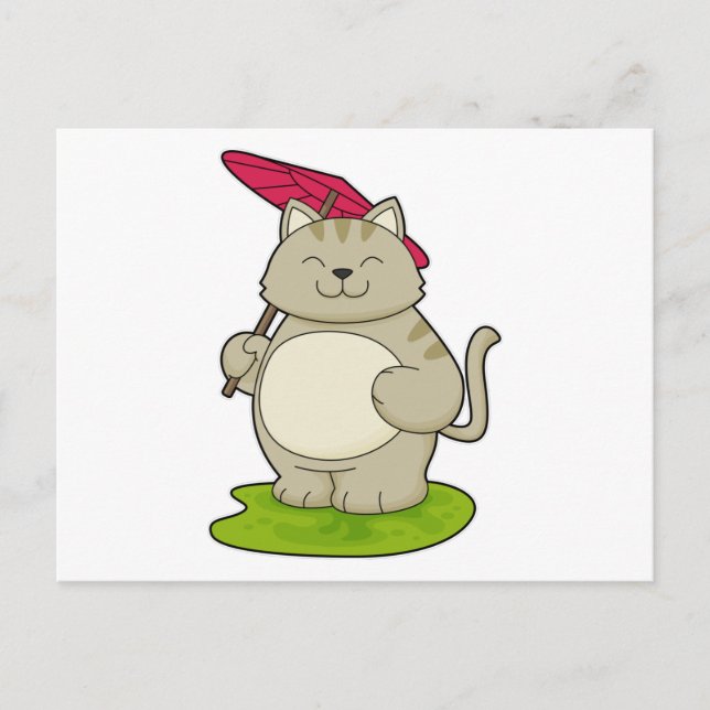 Cartão Postal Gato com guarda-chuva (Frente)