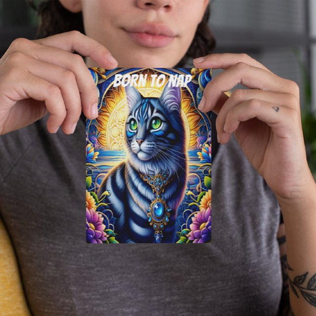 Cartão Postal Gato com joias num jardim de fantasia vibrante (Criador carregado)