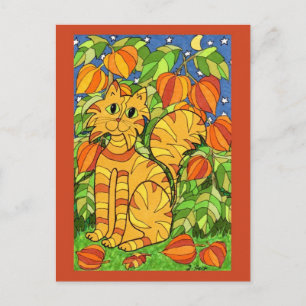 Cartão Postal Gato com Lanterna Chinesa