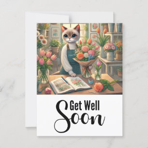 Cartão Postal Gato com muitas flores Melhoras logo
