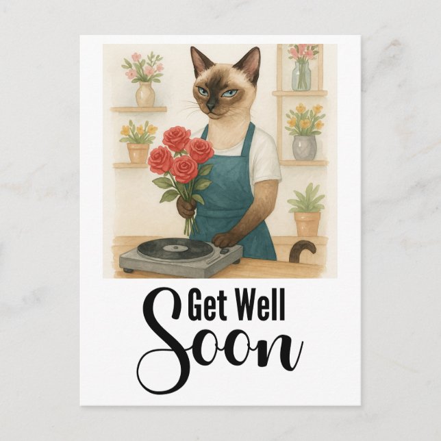 Cartão Postal Gato com muitos flores Melhoras  (Frente)