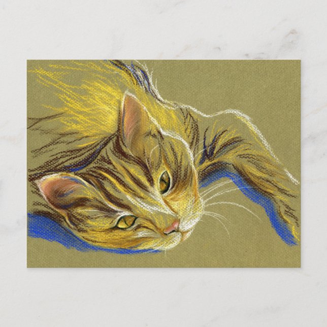Cartão Postal Gato com Olhos Dourados - Desenho de Pastel (Frente)