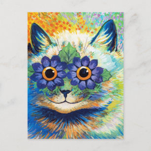 Cartão Postal Gato com Olhos Flores Louis Wain