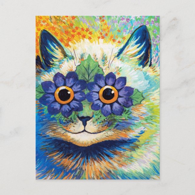 Cartão Postal Gato com Olhos Flores | Louis Wain | (Frente)