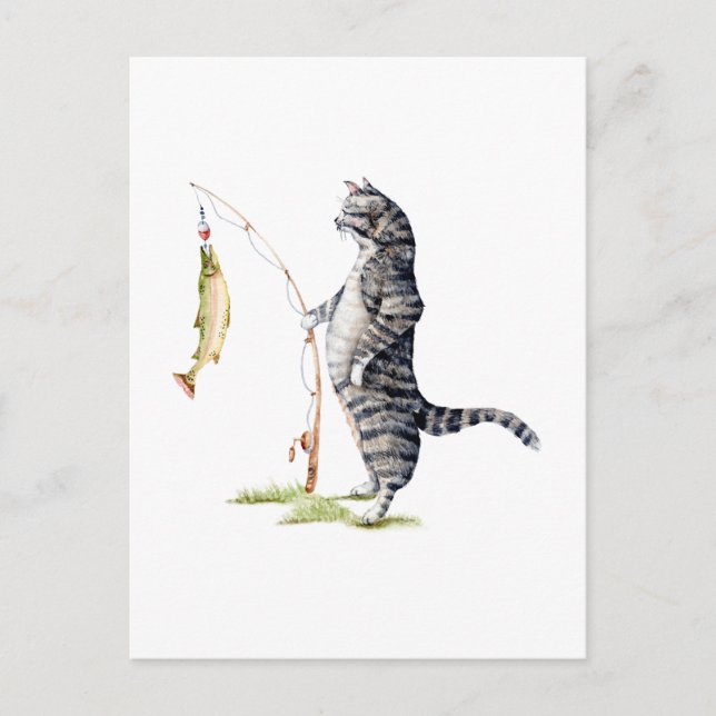 Cartão Postal Gato com Peixe (Frente)