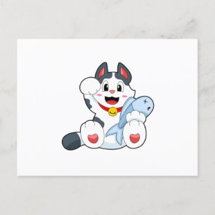 Cartão Postal Gato com Peixe