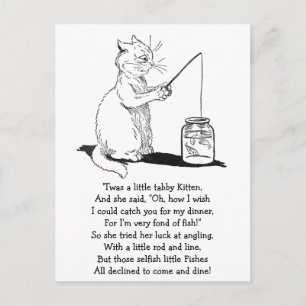 Cartão Postal Gato com Rod de Pesca