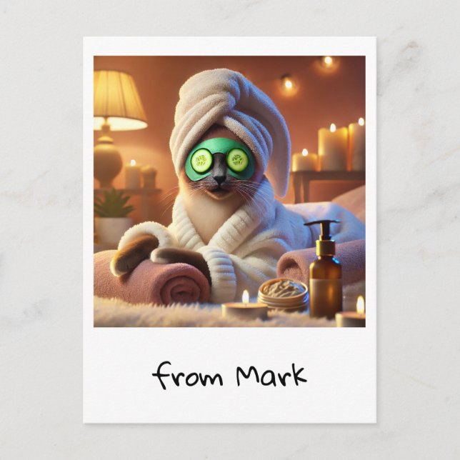 Cartão Postal Gato com Tratamento Spa de Pepino (Frente)