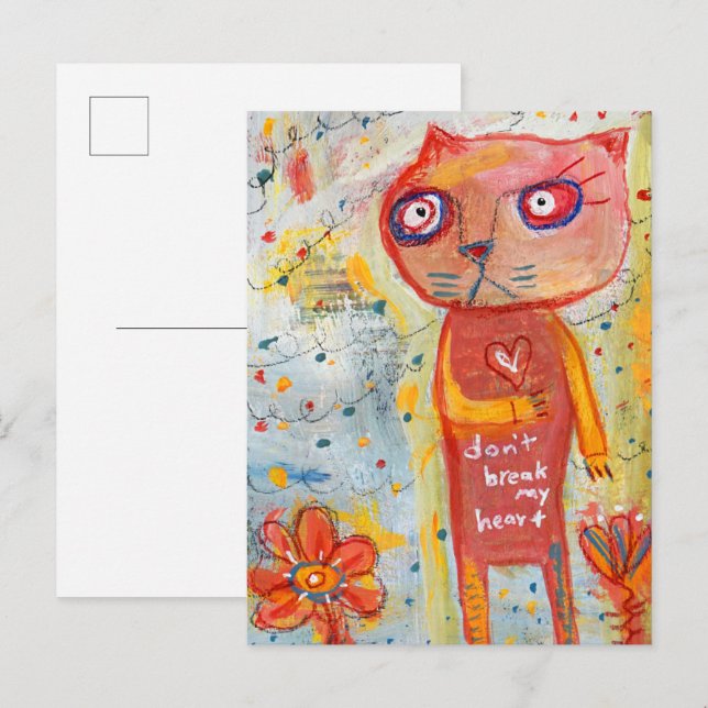 Cartão Postal Gato com um Coração Tender (Frente/Verso)