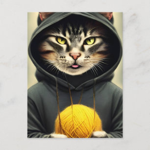 Cartão Postal Gato Com Uma Bola De Fios