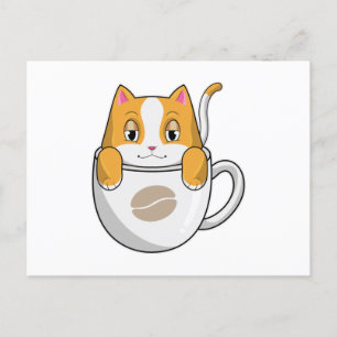 Cartão Postal Gato com Xícara de Café