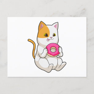 Cartão Postal Gato Comendo Donut