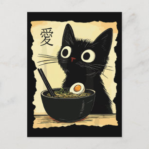 Cartão Postal Gato comendo ramen