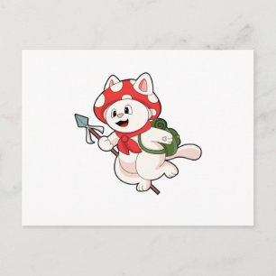 Cartão Postal Gato como coletor de cogumelos com cogumelo