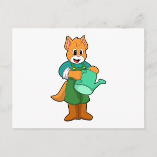 Cartão Postal Gato como Fazendeiro com Regador