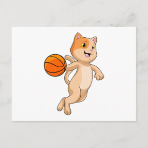 Cartão Postal Gato como jogador de basquete com bola de basquete