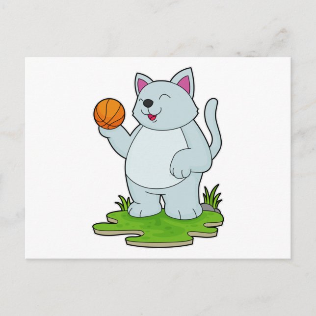 Cartão Postal Gato como jogador de basquetebol (Frente)
