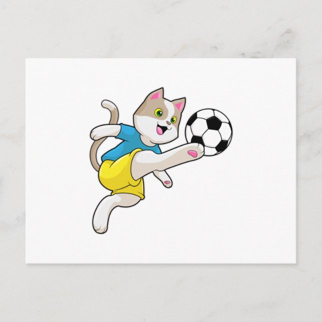 Cartão Postal Gato como jogador de futebol com bola de futebol (Frente)