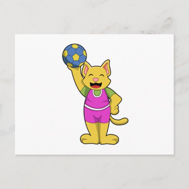 Cartão Postal Gato como jogador de handebol com handebol (Frente)