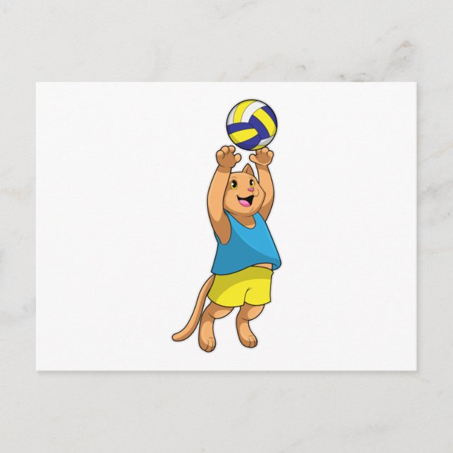 Cartão Postal Gato como jogador de voleibol com volei (Frente)