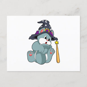 Cartão Postal Gato como Mágico com Wand & Hat Magic