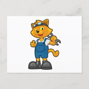 Cartão Postal Gato como mecânico com espanhol