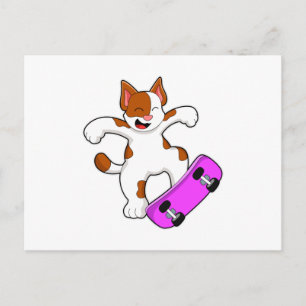 Cartão Postal Gato como Patinador com Skate