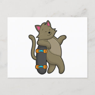 Cartão Postal Gato como Patinador com Skate