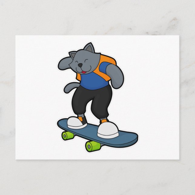 Cartão Postal Gato como Skateboard com Skate (Frente)