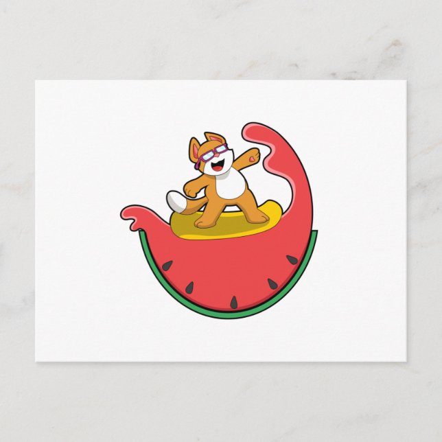 Cartão Postal Gato como Surfista com Melancia (Frente)