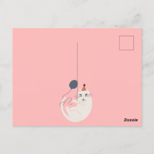Cartão Postal Gato cor-de-rosa retrô chique