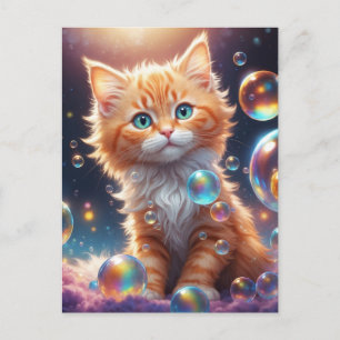 Cartão Postal Gato Cortado com Bolhas AI Geradas