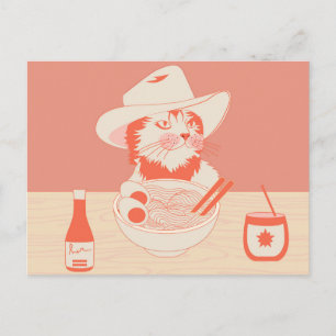 Cartão Postal Gato Cowboy comendo Ramen