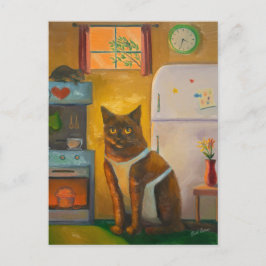 Cartão Postal Gato cozinhando Muffin em Cozinha de Algodão