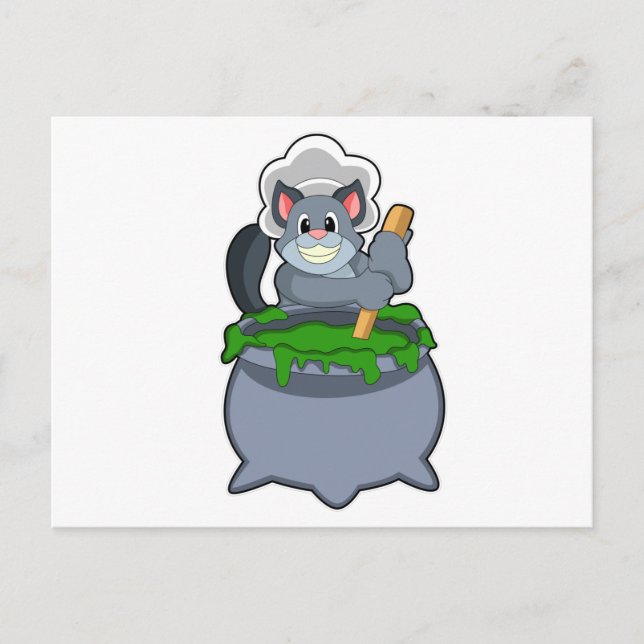 Cartão Postal Gato Cozinheiro com Poção Mágica (Frente)