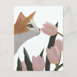 Cartão Postal Gato Curioso Floral de Primavera