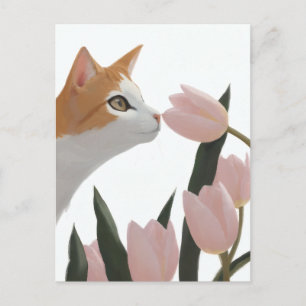 Cartão Postal Gato Curioso Floral de Primavera