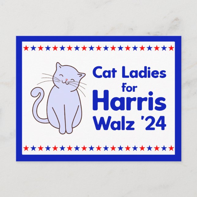 Cartão Postal Gato Damas para a Eleição de Harris Walz 2024 (Frente)