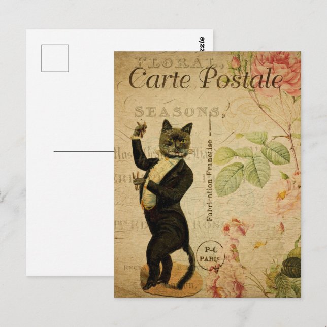 Cartão Postal Gato Dançante em Tuxedo (Frente/Verso)