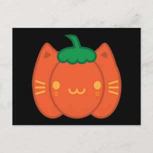 Cartão Postal Gato de Abóbora do Halloween de Kawaii