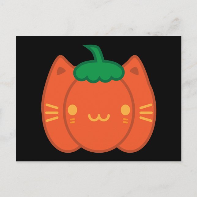 Cartão Postal Gato de Abóbora do Halloween de Kawaii (Frente)