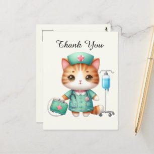 Cartão Postal Gato de agradecimento de enfermeira fofa
