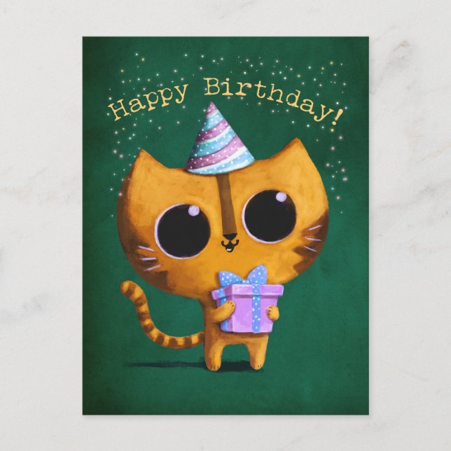 Cartão Postal Gato de aniversário bonito (Frente)