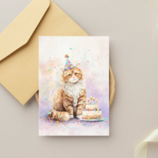 Cartão Postal Gato de Aniversário com Bolo – Gato Fofinho de Cha