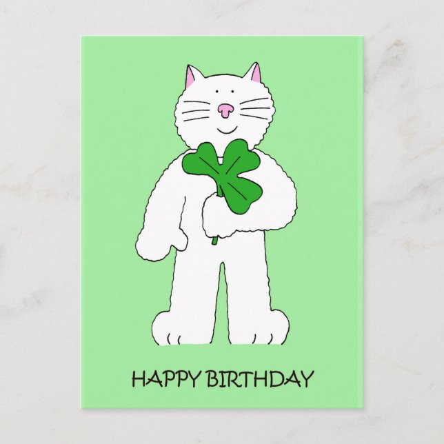 Cartão Postal Gato de Aniversário do Dia de São Patrício com Tre (Frente)