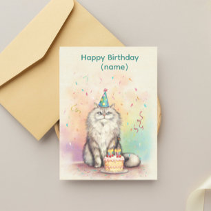 Cartão Postal Gato de Aniversário Fofo – Gato com Chapéu de Fest