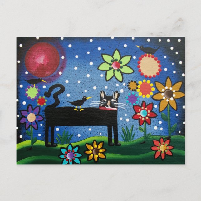 Cartão Postal Gato de arte folclórica com atitude de LORI EVERET (Frente)